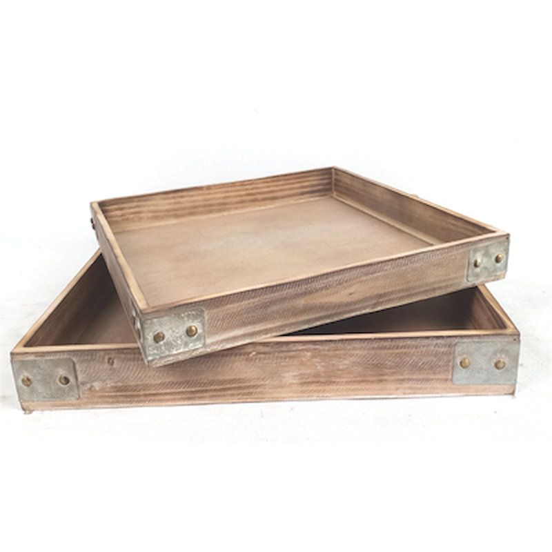 Ensemble de paniers en acier inoxydable / bois manufacturé