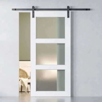 40'' x 83'' Panel Wood And Glass Finish without Installation Hardware Kit Barn Door
