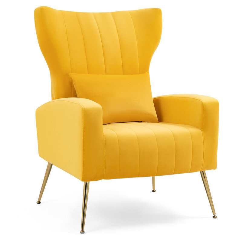 Upholstered velvet armchair, Jaune
