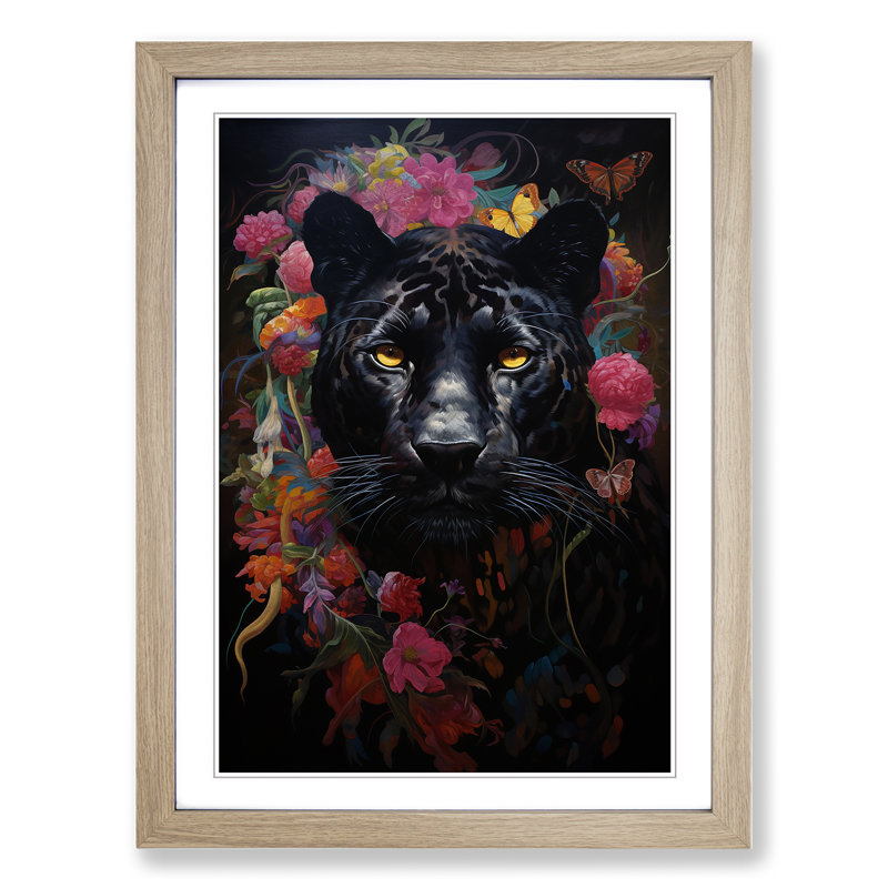 Panther Renaissance - Single Picture Frame Print on Wood, Oak, 64" H x 46" W x 2" D