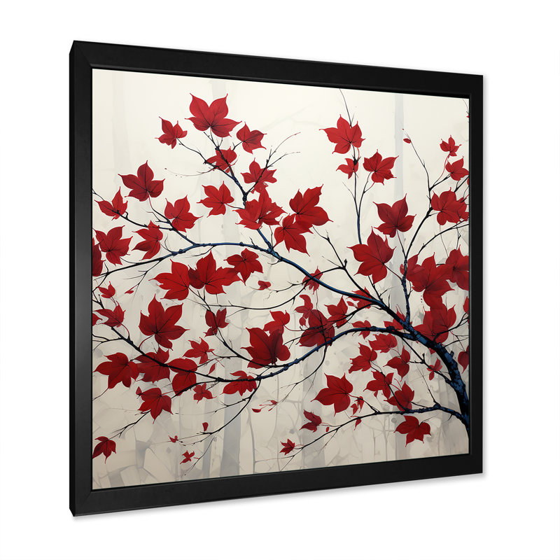 Red Leaves Scarlet Simplicity - feuilles, art mural encadré, H 30 po x l 30 po x P 1 po, Cadre simple noir
