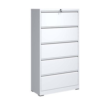 5-Drawer Locking Lateral File Cabinet, 35.5" W Steel Office Filing Cabinet, White