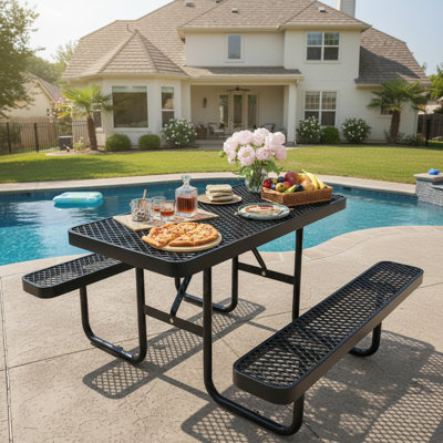 Thermoplastic-Coated Commercial Outdoor Picnic Table for 4-6, Coated Metal Picnic Table Heavy Duty, Rectangular