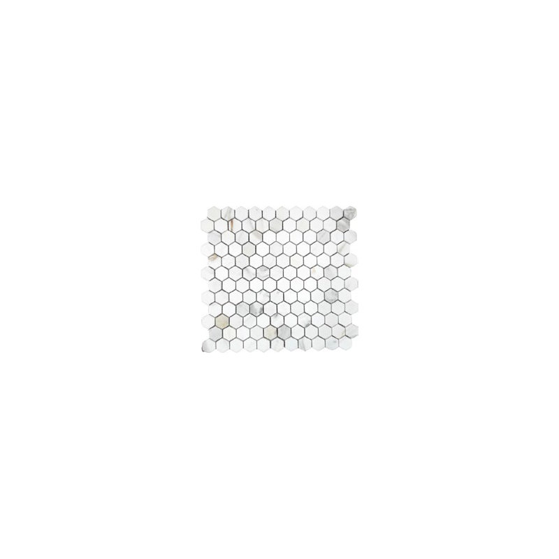 Calacatta Hexagon 1" x 1" Marble Honeycomb Mosaic Wall & Floor Tile, White/Gray/Calacatta Honed