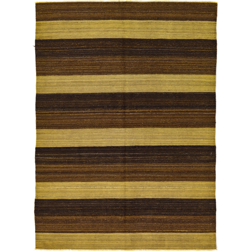 Tapis de zone en laine brun/jaune 5 pi 1 po x 7 pi one-of-kind à la main noué la Warminster