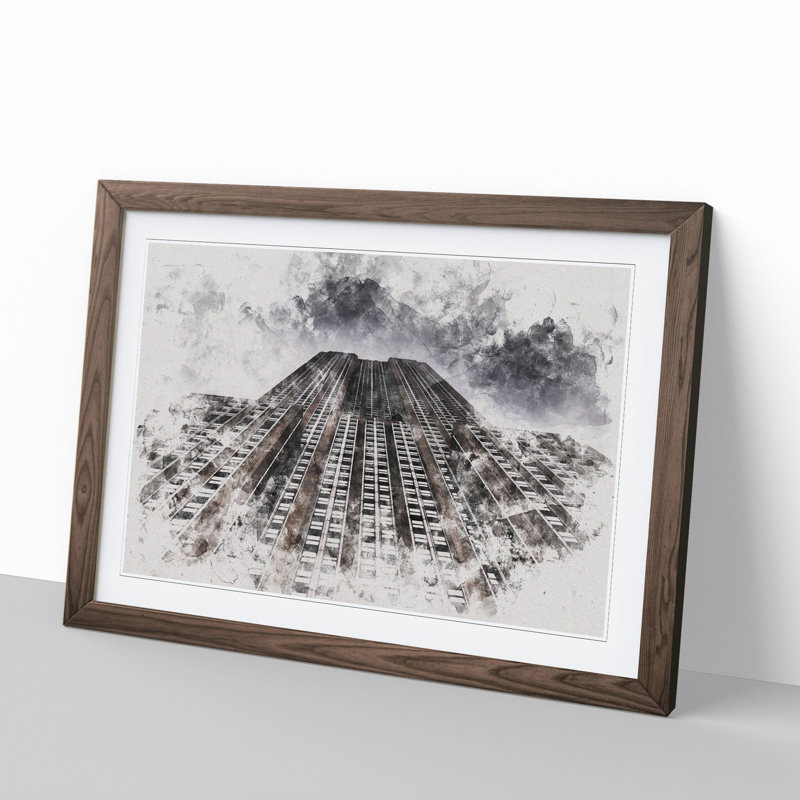 The Empire State Building Vol.1 Watercolour - Picture Frame Graphic Art, Walnut Framed, 36cm H x 48cm W x 2cm D