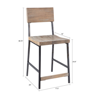 Tabouret de comptoir 24 po Ink + ivy, siège et dossier en bois gris, pieds en métal noir mat, dossier en bois massif de mobilier de salle à manger avec option de chaise tendance