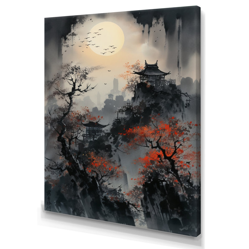 Fabens Red Moonset Raven Cry Japon II, H 32 po x l 24 po x P 1 po, Toile tendue
