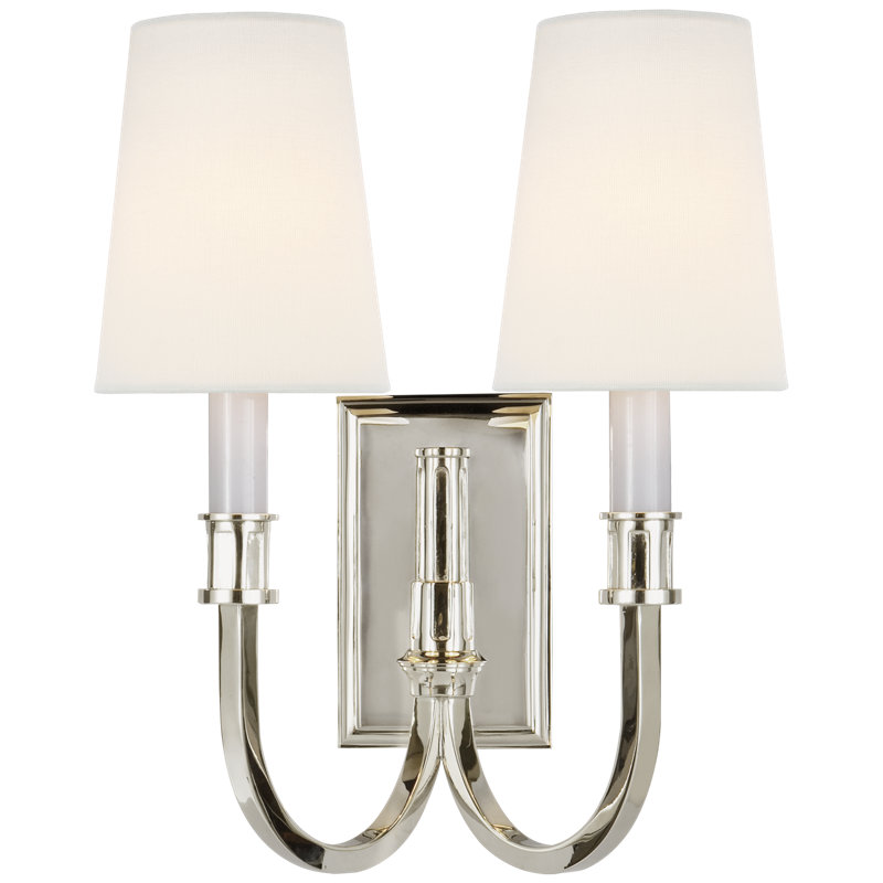 Thomas O'Brien Modern Library Double Sconce, Polished Nickel, Fabric