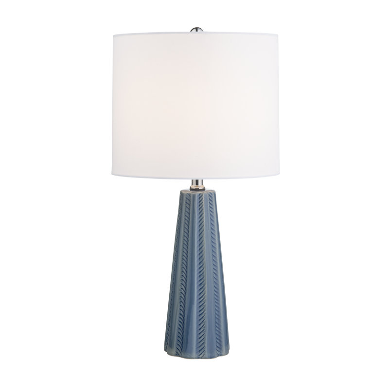 Set Of 2 Ceramic Table Lamps with Shade, Blue/Grey