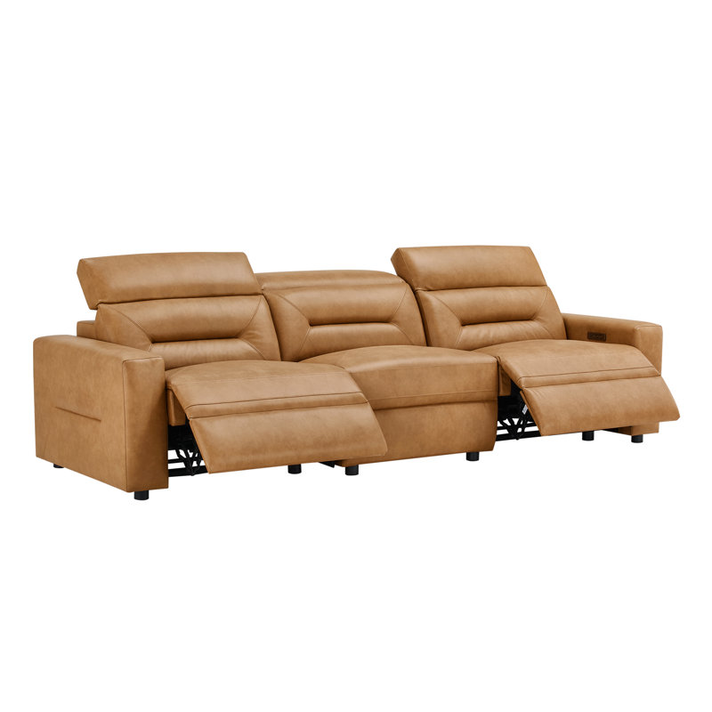 Canapé modulaire inclinable électrique 114 po avec dégagement zéro et hauteur réglable, Saddle Brown