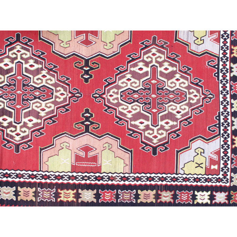 Tapis rouge / jaune en laine tissé à la main Turkish Kilim Southwestern
