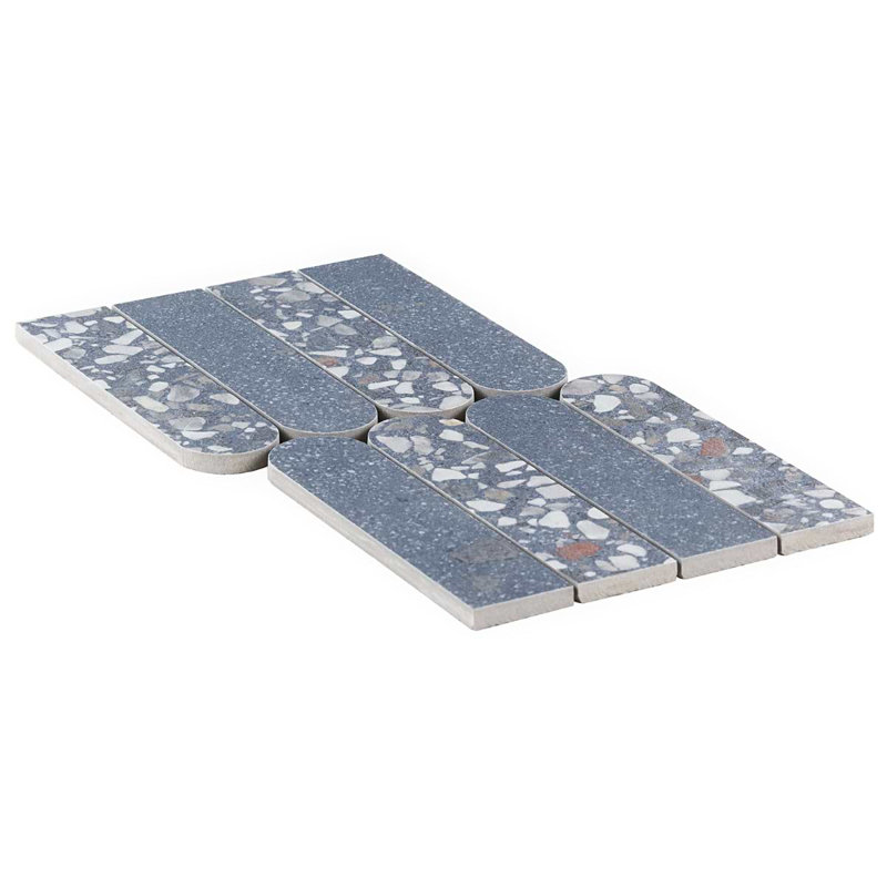 Kobe 2x8 Fish Scale Matte Terrazzo Look Porcelain Mosaic Tile, Ocean Blue