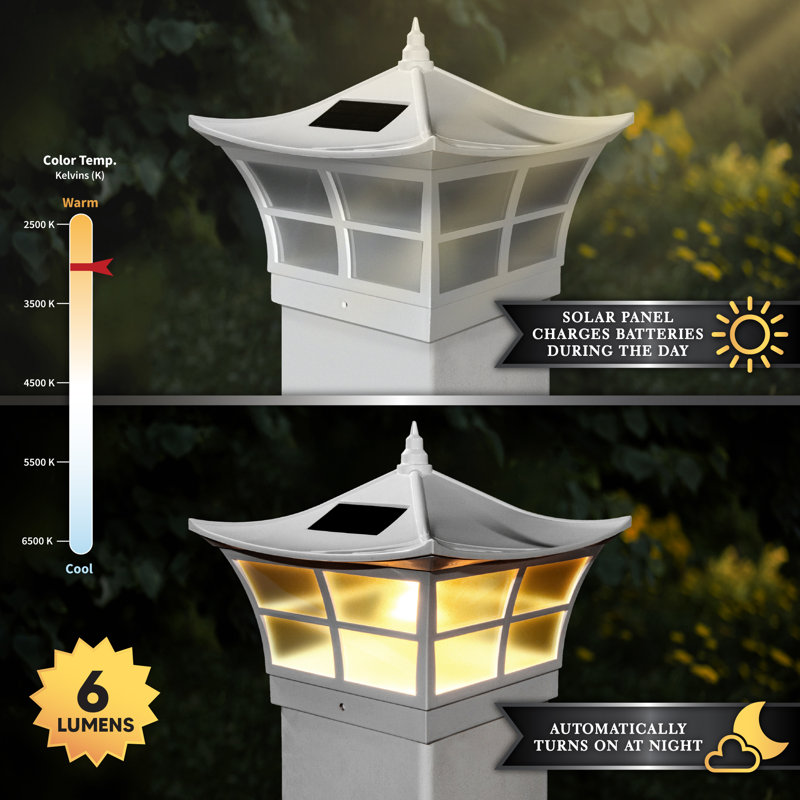 White PVC Solar LED Post Cap Light with Dusk to Dawn Sensor