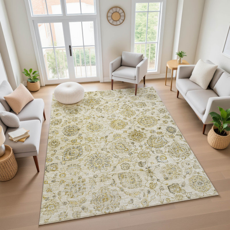Premium Machine Washable Ashington AMF1833 Damask Rug, Rectangle 8' x 10'