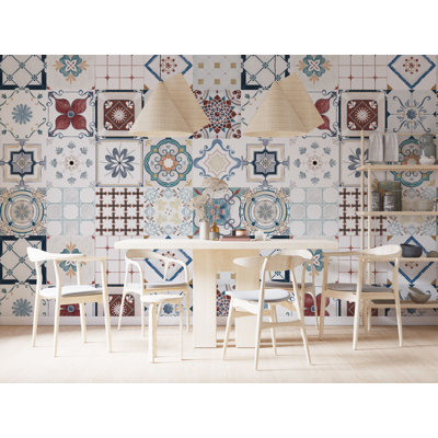 Retro Circle Geometric Wall Mural | Modern Peel and Stick Wallpaper | Bathroom Living Room Removable Wall Décor