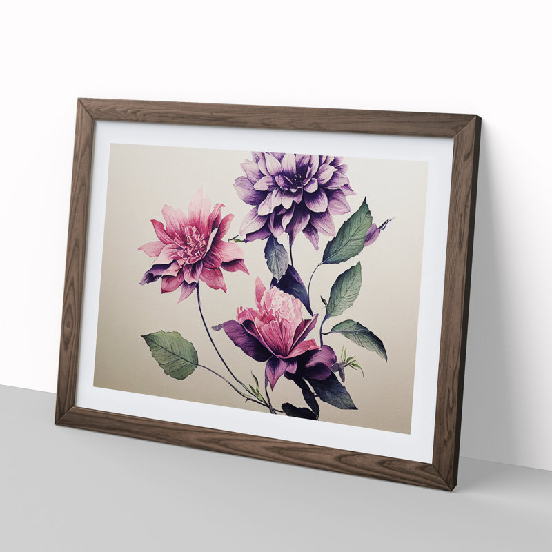 Artistic Watercolour Flowers - Single Picture Frame Print, 46cm H x 64cm W, Walnut