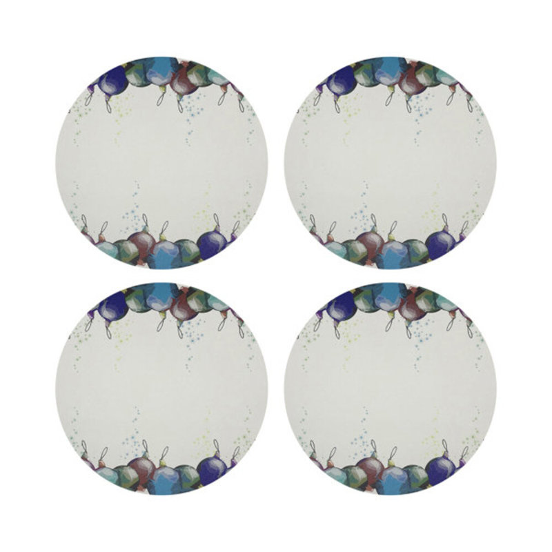 Xmas Ornaments White Vegan Leather Round Coasters