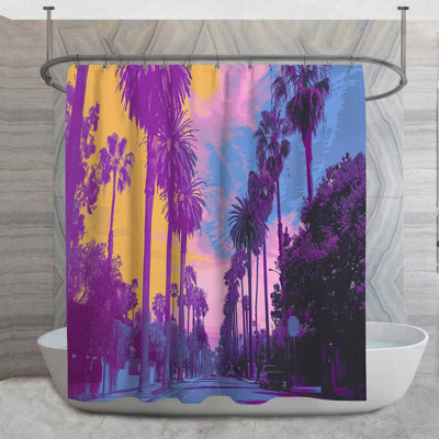 Rideau de douche palmiers - décor de salle de bain extérieur méditerranéen
