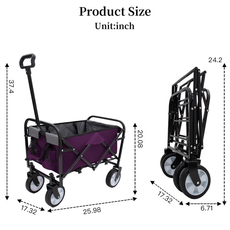Chariot pliable pliable à 4 roues, Mauve