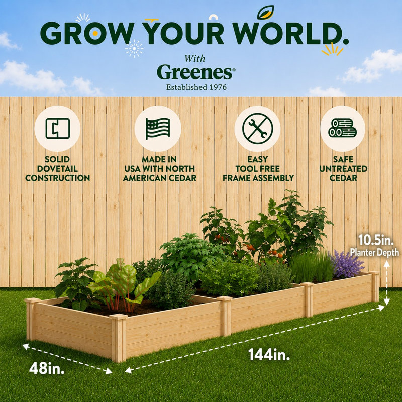 Lit de jardin surélevé en cèdre Original, H 10,5 po x l 144 po x P 48 po