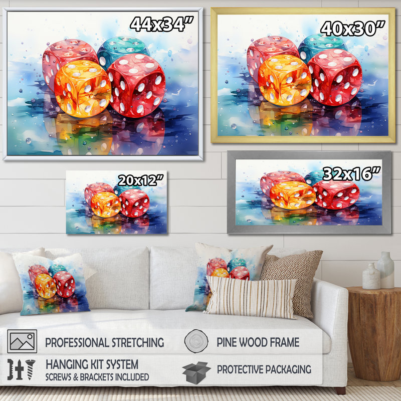 «Casino Royale Dice I», art mural sur toile, jeux de casino, Cadre flottant doré, H 24 po x l 32 po x P 1 po