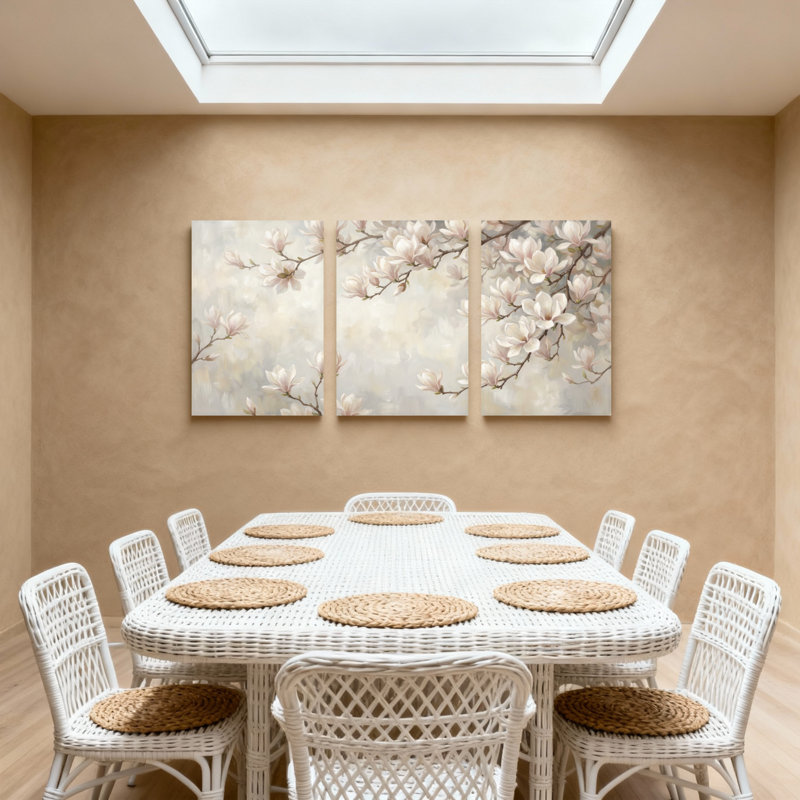 Plantes et fleurs, fleurs de magnolia sur fond doux, ensemble de 3 impressions sur toile, H 18 po x l 36 po