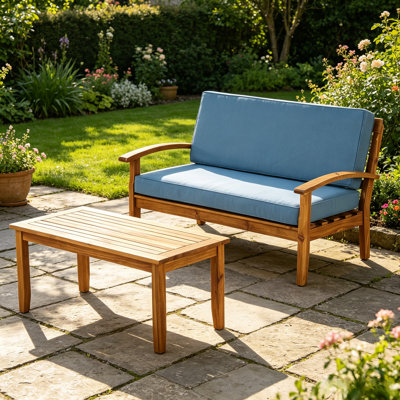 Ensemble de causeuse et table basse d'extérieur en bois d'acacia