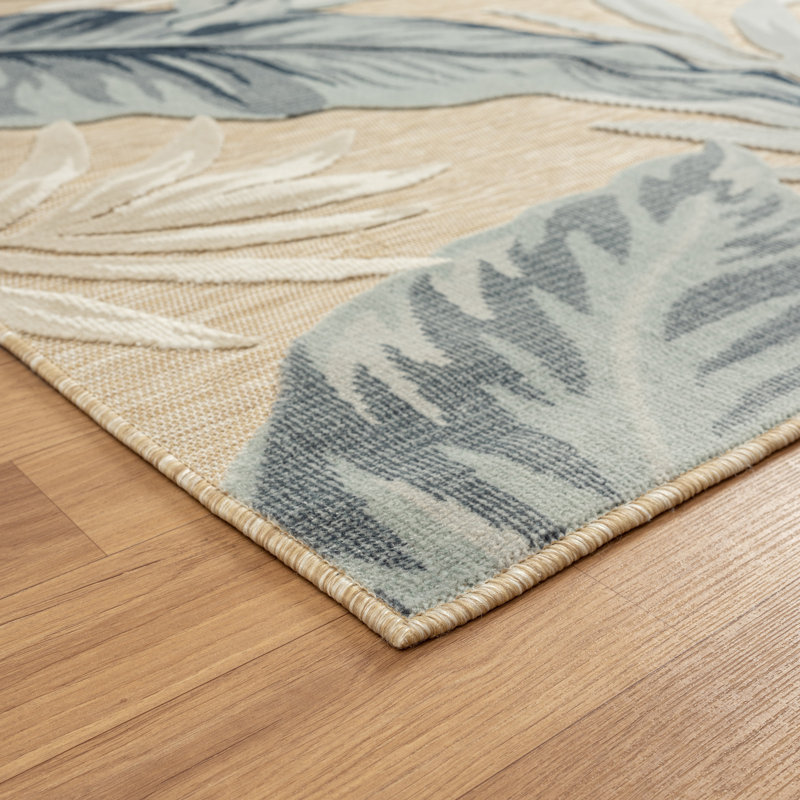Botanical Hi-Low Contemporary Blue Beige Power Loomed Indoor/Outdoor Area Rug, Rectangle 7'9" x 9'9"