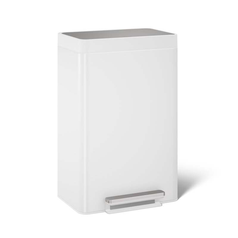 Reset 11 Gallon Dual Compartment Kitchen Trash Can, Stainless Steel Step Trash Can, White/Stainless Steel