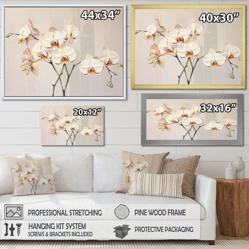 Orchidées beiges tranquillité VI sur toile, H 24 po x l 32 po x P 1 po, Toile tendue