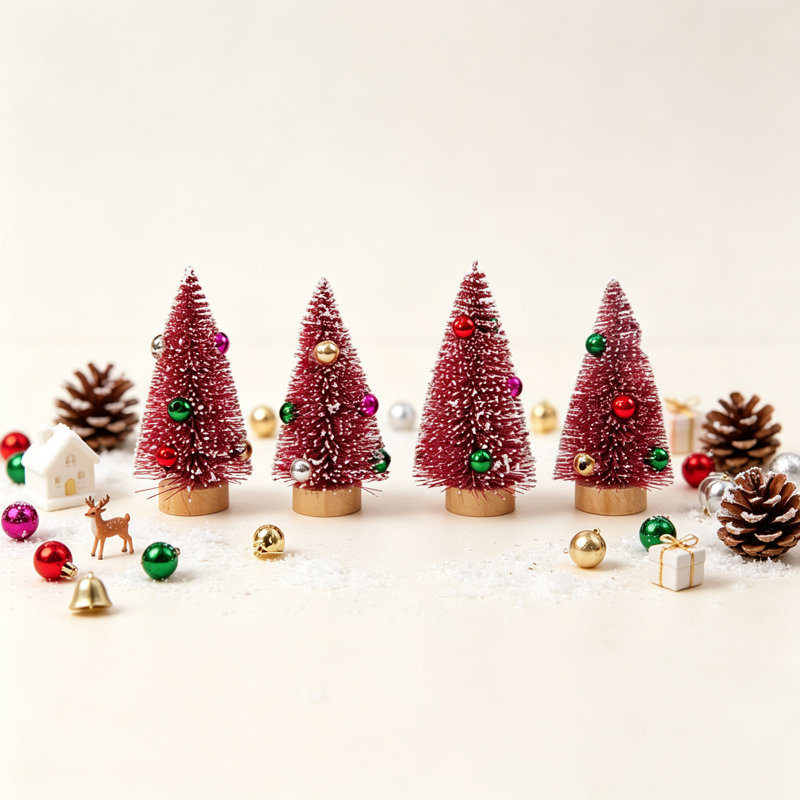 Paquet de 4 petites décorations pour sapin de Noël artificiel, 4,13 po de hauteur, mini sapins de Noël en cèdre, pin, sisal, décoration de table de fête, RA