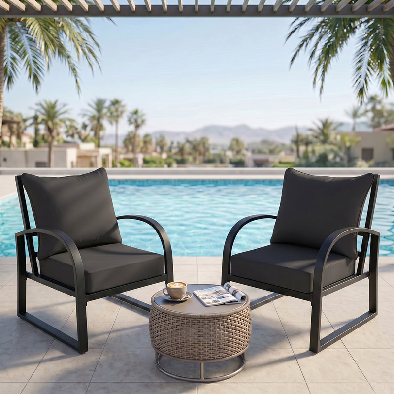 Outdoor Cushion Set of 2 -Waterproof, Detachable Cover 24"x24"x4"+22.5"x24"x6.5" Black, Black