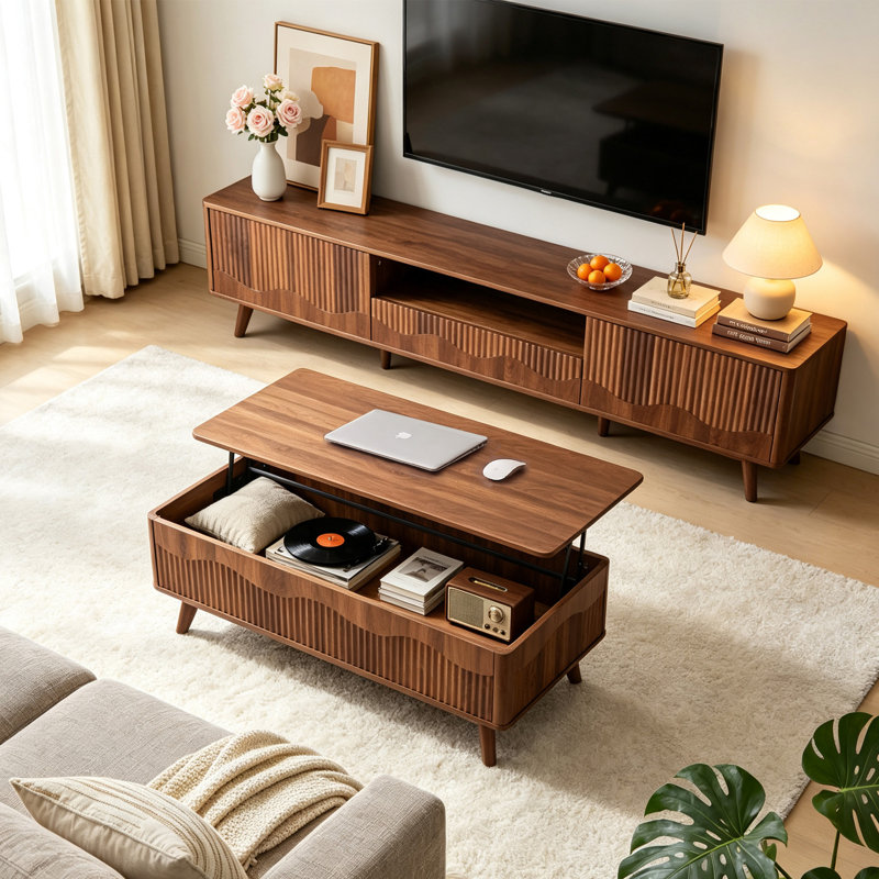 Meuble télé de 70 po avec rangement, 70" W, Brun