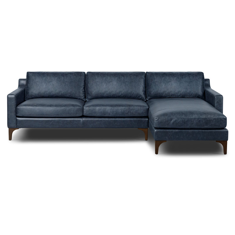 Sorrento Full-Grain Genuine Italian Leather Sectional, Right Hand Facing, Blue