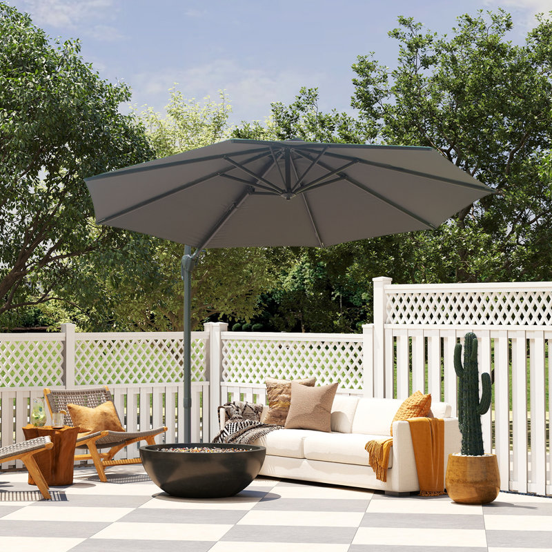 Parasol en porte-à-faux Deniah, Gris, H 105,12 po x l 113,78 po x P 113,78 po