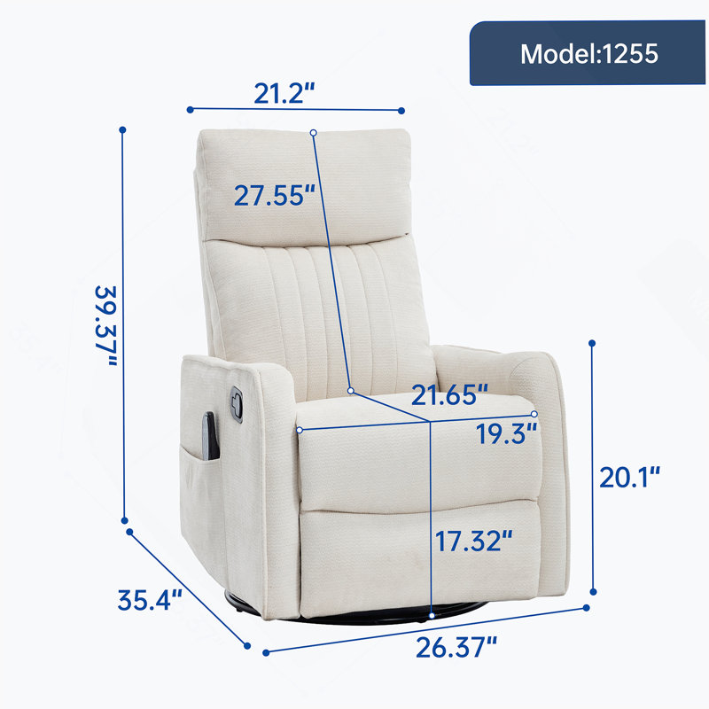 Fauteuil inclinable manuel chauffant beige avec fauteuil à bascule et pivotant en tissu pour le salon, Beige