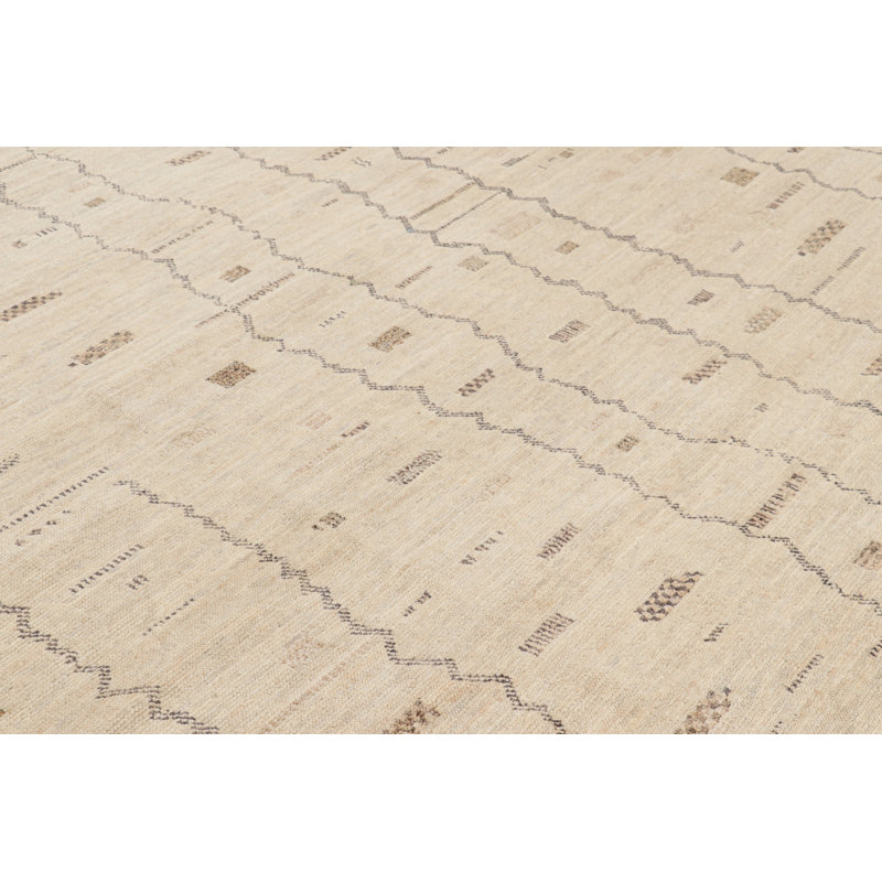 Moroccan Hand Knotted Wool Geometric Area Rug, Square 4'