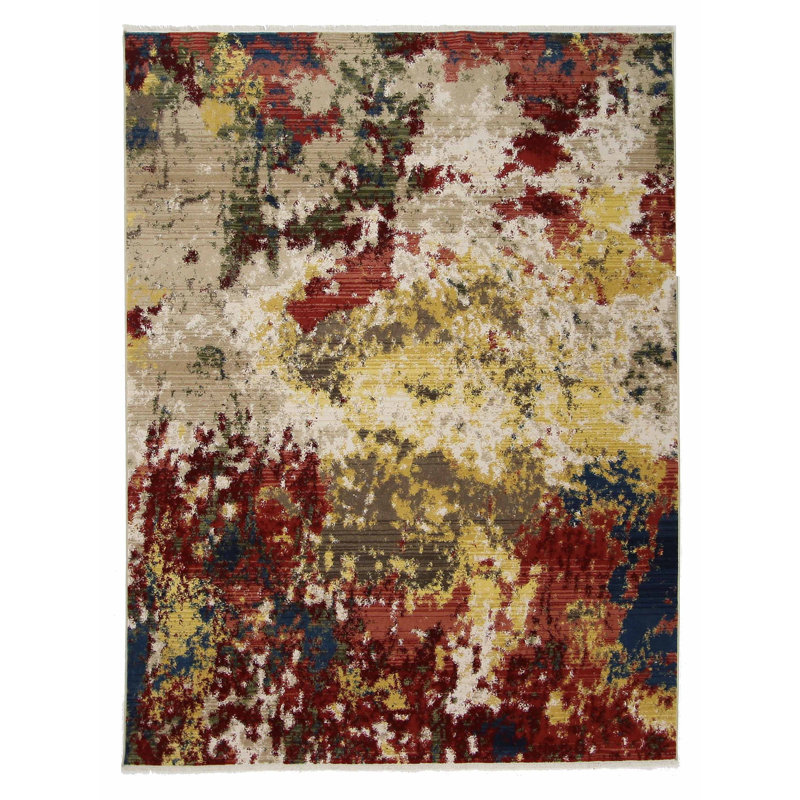 Alkmene Abstract Power Loom 5x8 Red Area Rug, Turkey, Rectangle 5' x 8'