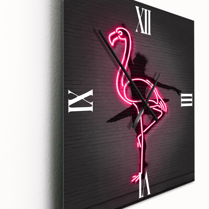 Grande horloge murale néon rose flamant rose et ballerine, Grand