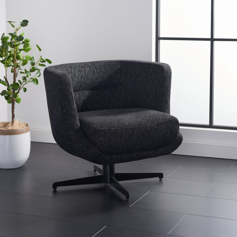 Arnelle Upholstered Swivel Barrel Chair, 100% Polyester Black 