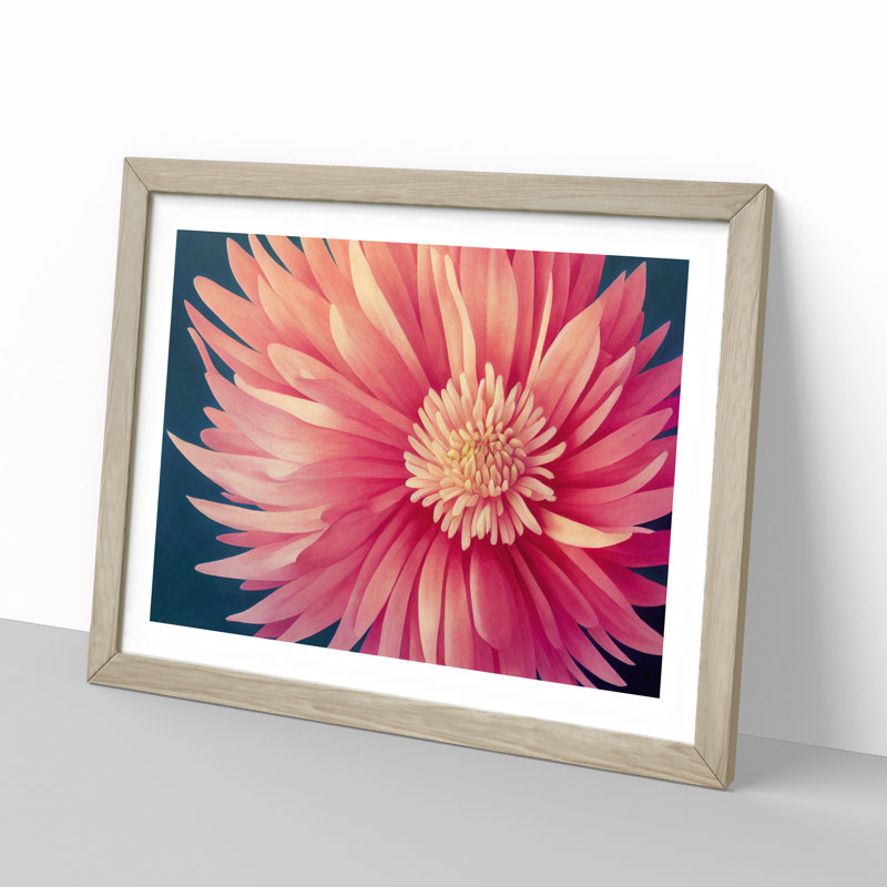 XH1022-8654X Super Chrysanthemum Flower 1 Piece Single Picture Frame Painting, 46cm H x 64cm W x 2cm D, Oak