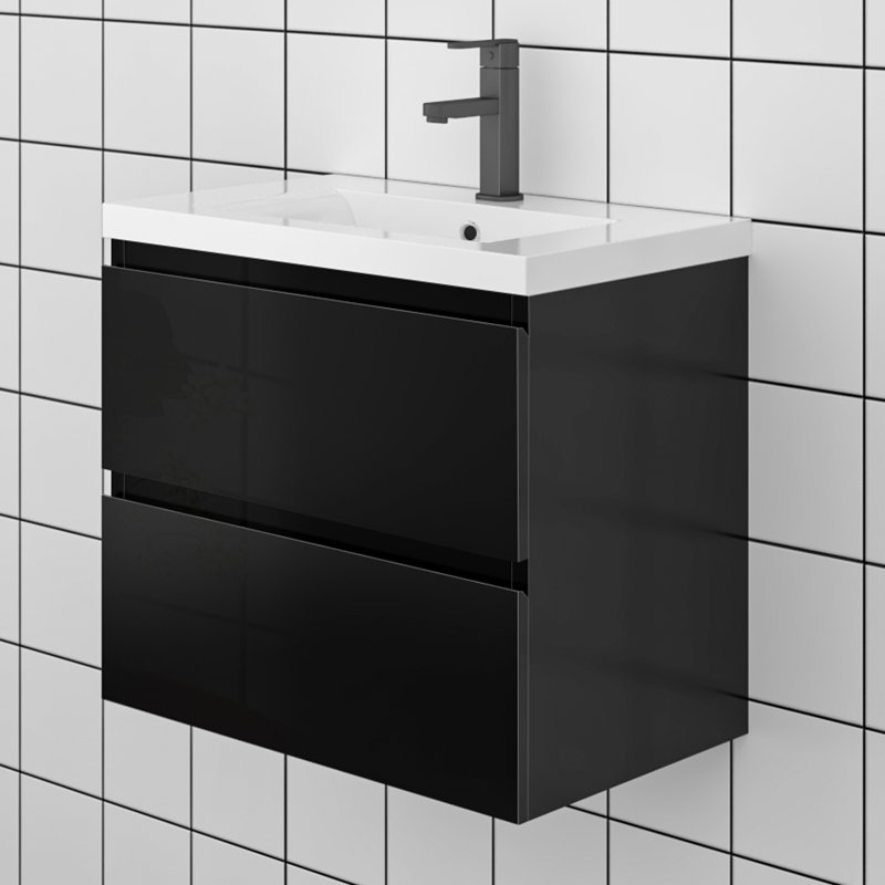 Reko 600mm Single Bathroom Vanity with Drop In Ceramic Basin, High Gloss Grey