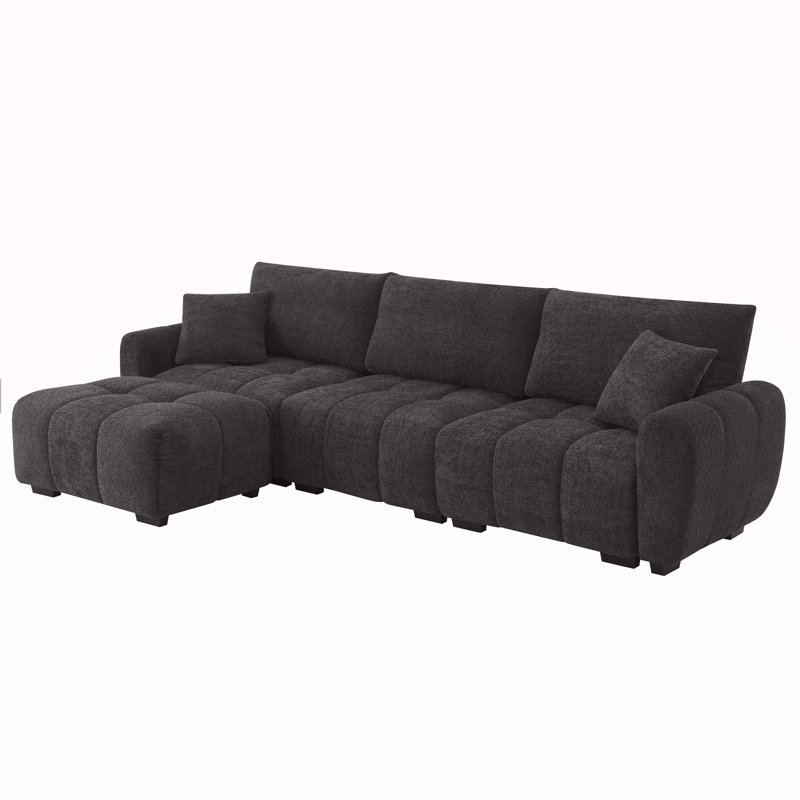 110 Inch Modular Sectional Sofa With Extra-Large Seat, Movable Ottoman, High Density Foam, Free Combination, Sturdy Metal&Wood Frame, Boucle Fabric, Available In 3 Colors