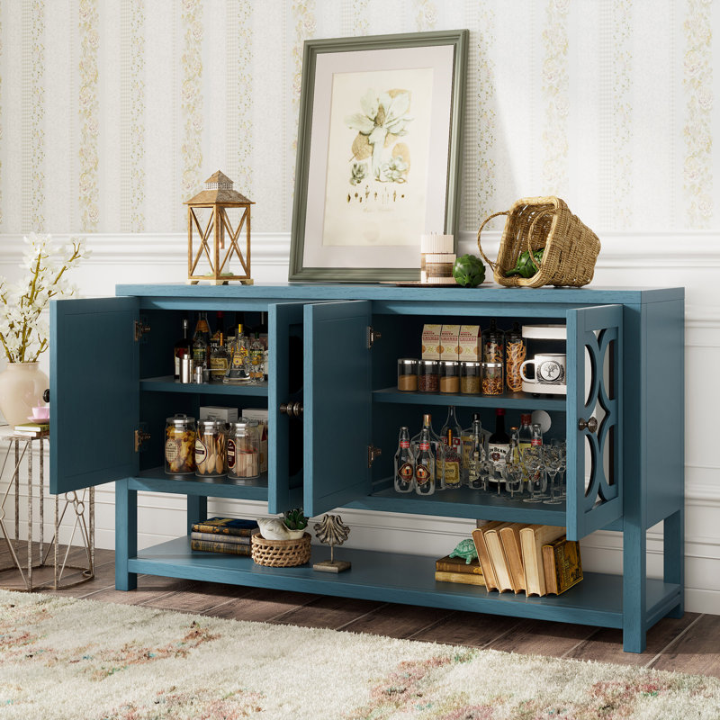 Elegant Retro Console Table/Storage Cabinet/Sideboard With Mirrored Doors, Antique Navy