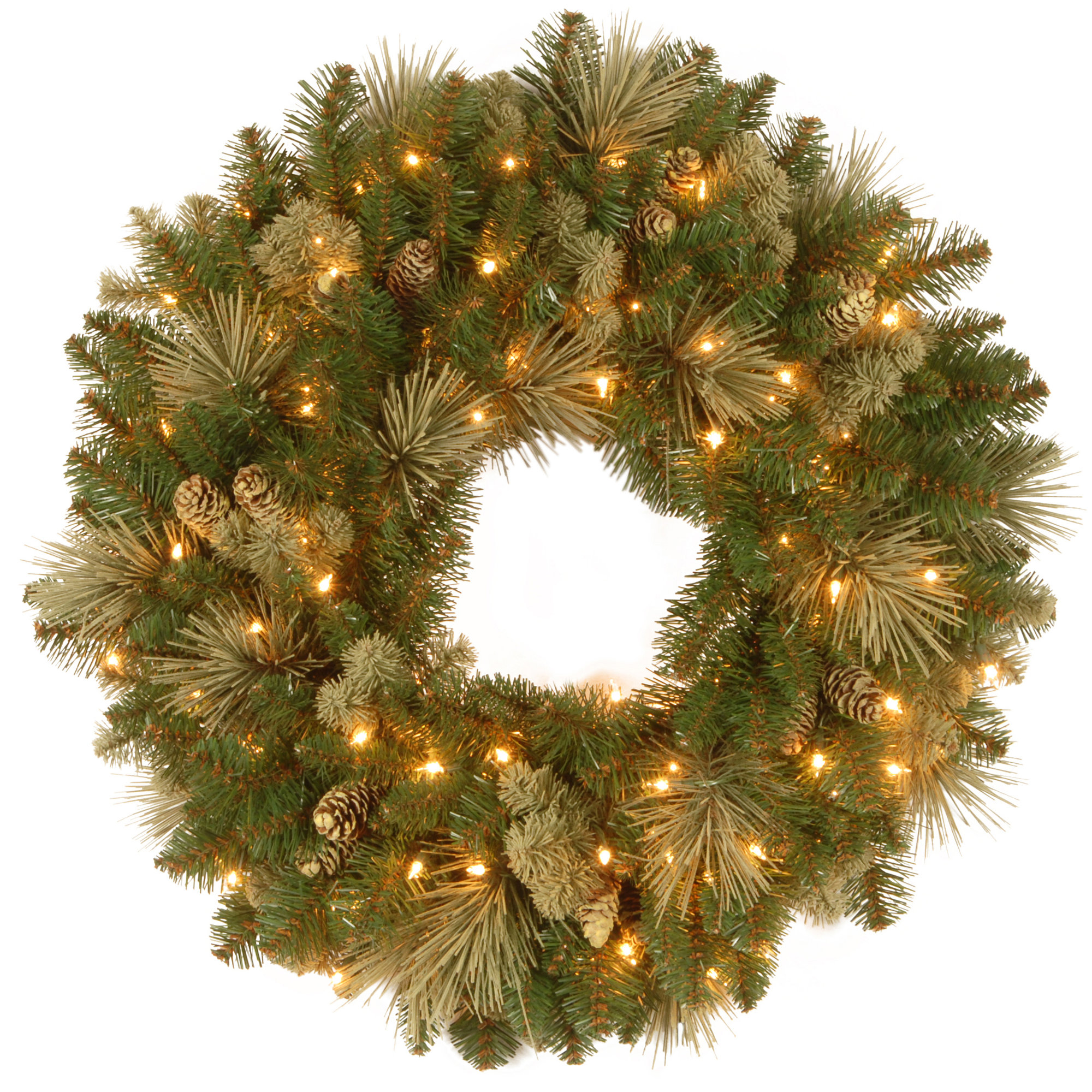 The Holiday Aisle® Carolina Pine Wreath with LED Lights, 30"