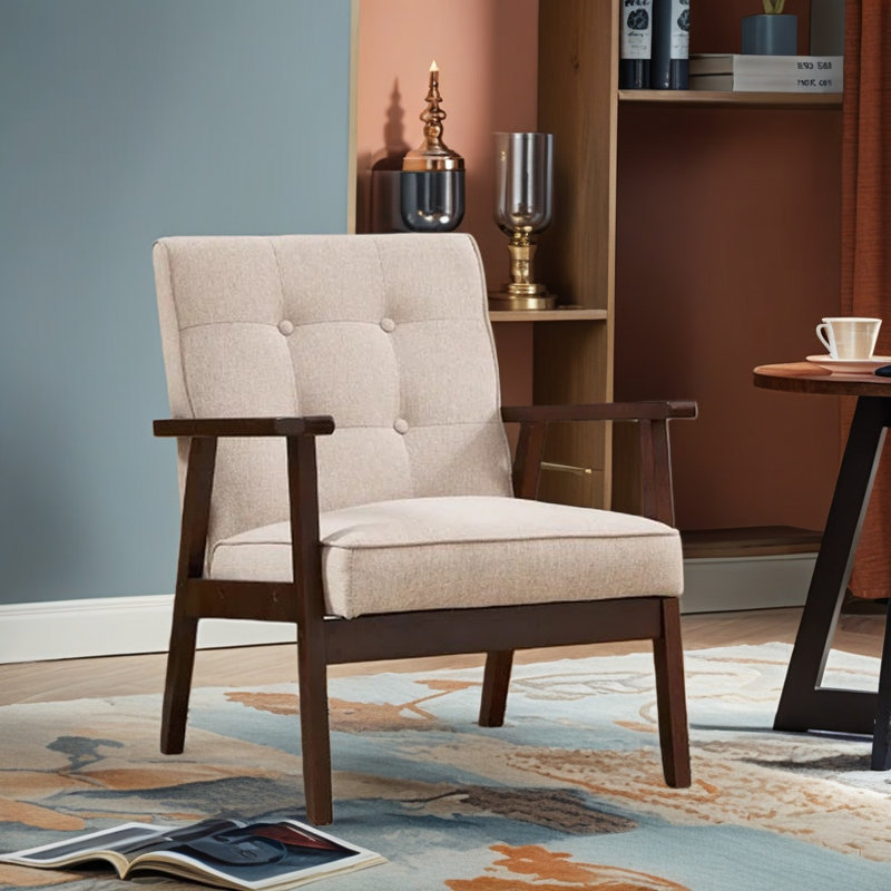 Chesterle 25''Wide Classic Upholstered Tufted Accent Chair With Solid Wood Legs, Beige Linen