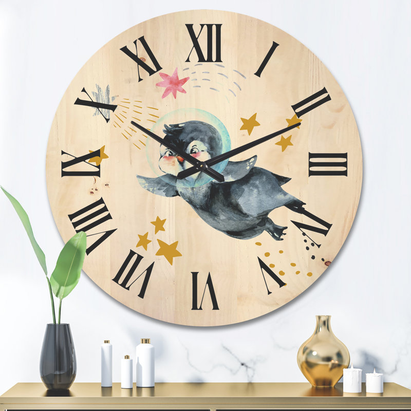 Horloge murale en bois Little Penguin, Grand