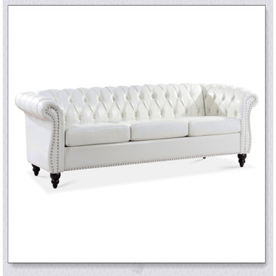 84 Inch Rolled Arm Chesterfield 3 Seater Sofa With Tufted Back And Durable Frame For Long-Lasting Comfort