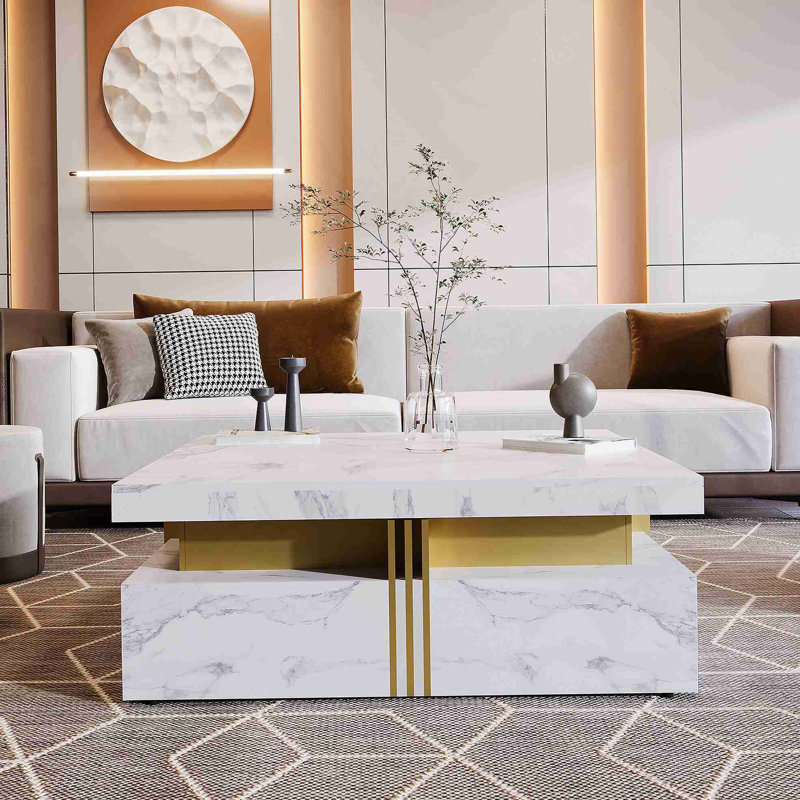 Table basse moderne carrée avec rangement à 4 tiroirs de 33,5 po